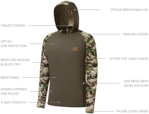 BASSDASH Men’s UPF 50 Performance Fishing Shirt Cooling Hoodie Camo Long Sleeve FS17M - Image 4
