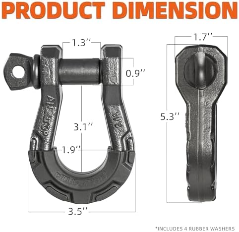 ALL-TOP D Ring Shackle (2 Pack) 3/4" Fully Forged with 7/8 Pin, 79500Lbs Break Strength & 9Ton Work Load, Impact Resistant by Extreme E-Coat - Image 2