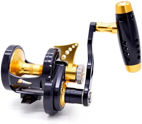 Savage Jaws Conventional Lever Drag Fishing Reel, 6.3:1 Gear Ratio, 9+2 Bearings, Carbon Fiber Drag, Stainless Steel Main Shaft & Gear, One-Piece Aluminum Frame and Braid-Ready Spool by camekoon
