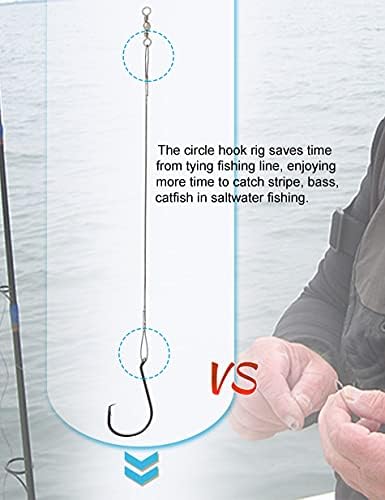 Circle Hooks Rigs Saltwater Steel Leader Wire, 25pcs Heavy Duty Circle Hook with Leader Wire Bass Catfish Fishing Lure Rig - Image 3