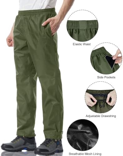 iCreek Men's Rain Pants Waterproof Breathable Lightweight Rain Over Pants - Image 3