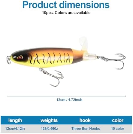 Popper Top Water Fishing Lure: Whopper Fishing Lures with Floating Rotating Tail Barb Treble Hooks Saltwater Freshwater for Bass - Image 3