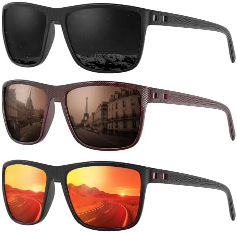 Fanshen Square Polarized Sunglasses for Men, 3 Pack Lightweight UV Protection Sun Glasses for Driving Fishing Golf by Unknown