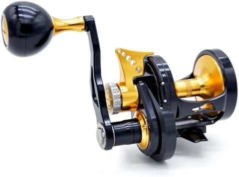 Savage Jaws Conventional Lever Drag Fishing Reel, 6.3:1 Gear Ratio, 9+2 Bearings, Carbon Fiber Drag, Stainless Steel Main Shaft & Gear, One-Piece Aluminum Frame and Braid-Ready Spool by camekoon
