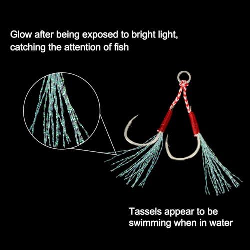 PATIKIL Double Fishing Assist Hooks Kit Glow Jigging Hook Slow Fast Fall Jigs Fishing Hooks for Jigging Lures - Image 4
