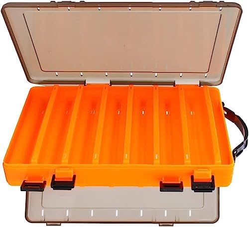 Double-Sided Fishing Lure Hook Tackle Box Visible Hard Plastic Clear Fishing Lure Bait Squid Jig Minnows Hooks Accessory Storage Case Container (Orange-14Slots) by Milepetus