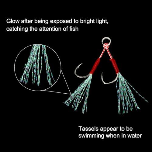 PATIKIL Double Fishing Assist Hooks Kit Glow Jigging Hook Slow Fast Fall Jigs Fishing Hooks for Jigging Lures - Image 4