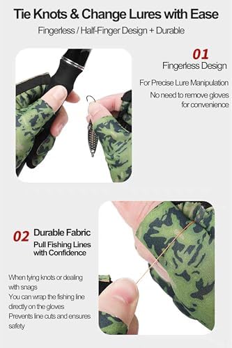 Camo Fishing Gloves for Women Men UV Sun Protection, 3 Fingers Open - Image 3