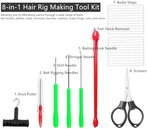 Baiting Needle for Carp Bait Rig: 8-in-1 Hair Rig Making Tool Kit Carp Fishing Equipment - Image 2