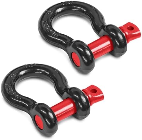 1" D Ring Shackle with 1-1/8" Screw Pin, 8.5T Working Load Limit (WLL) / 51T (112,436 lb) Minimum Breaking Strength (MBS) for Tow Strap Winch, Off-Road Vehicle Recovery (Black/Red, 2 Pack) by Jamiikury