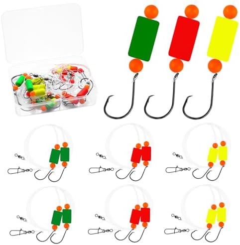 Pompano Rig Saltwater Surf Fishing Rigs – Double Drop Leader Rigs with Hooks, Floats, Beads & Snap – Easy Pre-Tied Terminal Tackle for Pompano, Whiting, Redfish by VipfishFishing