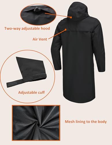 NORDIC OUTLAND Rain Jacket Men,Waterproof Breathable Long Raincoat with Hood Mesh Lining,Windbreaker for outdoor activities - Image 3