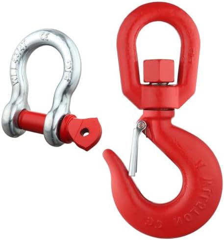 Swivel Lifting Hook with D Ring Anchor Shackles, Heavy Duty Alloy Steel Swive Hooks for Tow Strap/Winch/Traction Steel Wire/Vehicle Recovery (1 Set 5T with Shackle) by WENHUALI