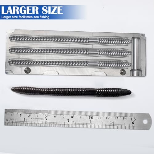 Soft Plastiс Mold Lure Making Injection Molds Fishing Lures 6'' Three Cavity Aluminum Soft Plastic Molds Straight Tail Worm 6'' Bait Making Injection Mold for Anglers Fishing Lovers - Image 4