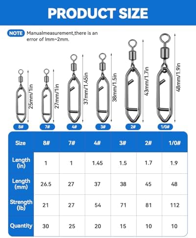 110 Pcs High Strength Fishing Swivels, Stainless Steel Snap Swivels with Quick Change Clips, Saltwater Freshwater Fishing Accessories, Black Nickel Coated - Image 2