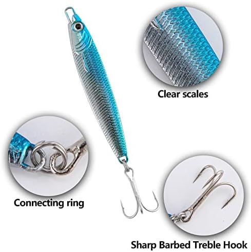Dr.Fish Fishing Jigs Jigging Spoon Saltwater Fishing Lure Casting Metal Spoon Surf Fishing Mackerel Striper Lures Stinger Bluefish Vertical Diamond Jig - Image 3