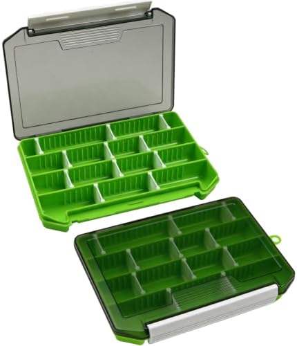 2-Pack Small Fishing Tackle Boxes, Tackle Trays with Adjustable Dividers (Green) by KEESHINE