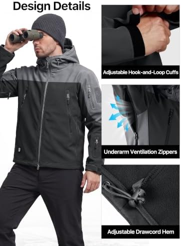 FREE SOLDIER Men's Hooded Waterproof Softshell Jacket - Image 6