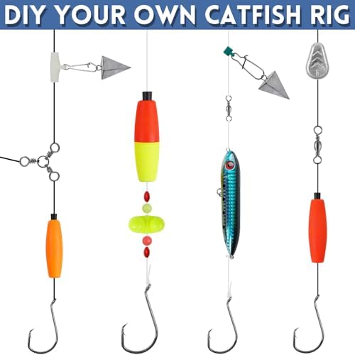 Catfish Rig Catfishing Tackle Making Kit Santee Cooper Rig with Catfish Floats Rattling Line Float Lures Peg Float Bobbers Catfish Hooks Swivels Catfish Sinker Weights Fishing Rattle Bells - Image 3