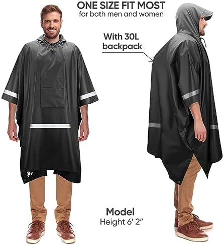 PTEROMY Hooded Rain Poncho for Adults, Reusable Waterproof Raincoat - Image 4