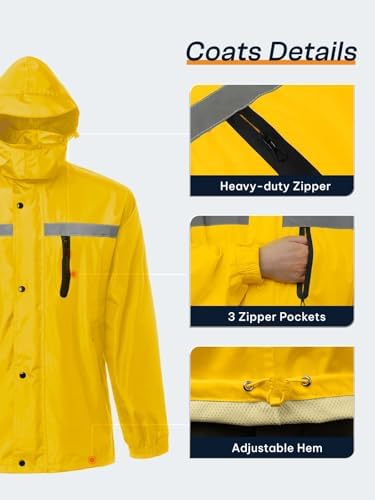 Men's Rain Suit High Visibility Reflective Work Rain Jacket Pants for All Sport Farm Fishing Motorcycle - Image 5