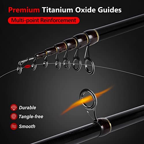 PLUSINNO Fishing Rod and Reel Combos, Bronze Warrior Toray IM6 Carbon Matrix Telescopic Fishing Rod Pole, 12 +1 Shielded Bearings Stainless Steel BB Spinning Reel, Travel Freshwater Fishing Gear - Image 4