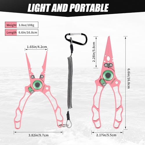 Fishing Pliers with Innovative Ergonomical Handle, Corrosion Saltwater Resistant,Fishing Multitool Hook Remover Braided Fishing Line Cutting, Split Ring with Coiled Lanyard and Sheath - Image 4