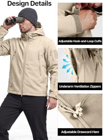 FREE SOLDIER Men's Hooded Waterproof Softshell Jacket - Image 6