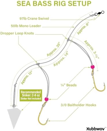 Sea Bass Rig, 6-Pack Hi-Lo Rigs for Porgy, Hooks Size 2/0, 3/0 - Image 2