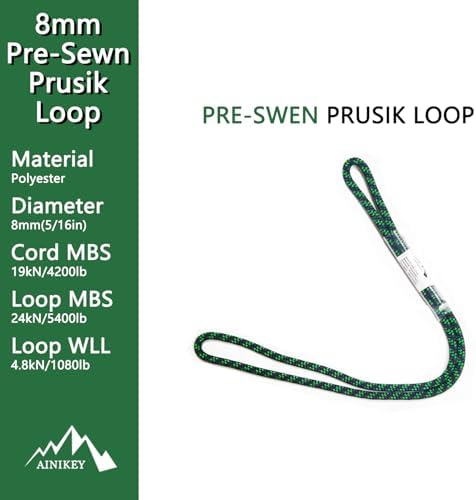 8mm (5/16") Sewn Prusik Loop 18 Inches / 24 Inches - Ideal for Arborist, Firefighting, Rigging, and Rescue Gear Black | 18 inch | Pack of 3 - Image 2