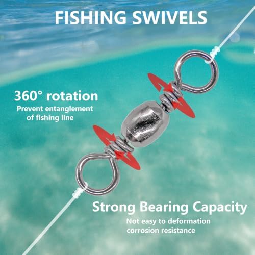 Fishing Barrel Swivels Kit, 300pcs Stainless Steel Rolling Bearing Snap Connector for Saltwater Freshwater Fishing#2#3#4#5#6#7 - Image 6