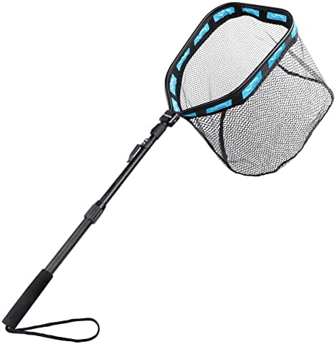 PLUSINNO Floating Fishing Net for Steelhead, Salmon, Fly, Kayak, Catfish, Bass, Trout Fishing, Rubber Coated Foldable Landing Net with Fixed or Telescoping Pole Handle, Fishing Gear and Gifts for Men by PLUSINNO