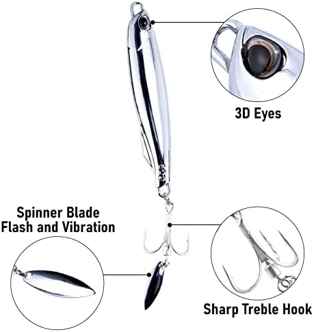 Dr.Fish 3 Pack Jigging Spoons Metal Casting Jigs Bladed Treble Hooks Saltwater Casting Spoons Surf Fishing Trolling Lures Vertical Diamond Jigs Mackerel Striper Bluefish Lures - Image 3