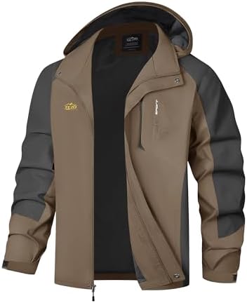 TEZO Mens Rain Jacket Waterproof with Hooded Hiking Coat Lightweight Windbreaker - Image 4