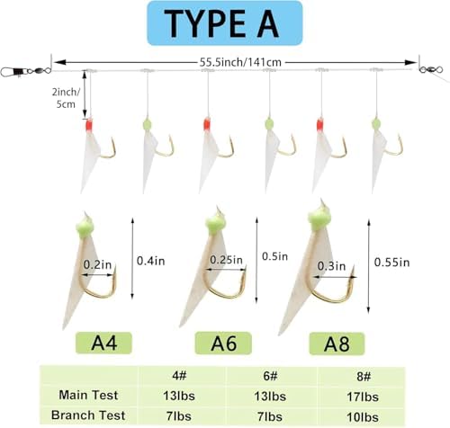 Fishing Bait Rigs Saltwater Surf Fishing Lures Bait Rig with Real Fish Skin Glow Beads Sharp Hooks Swivels Surf Fishing Rigs Sea Bass Cod Herring Hook Rig Size 4 6 8 - Image 3