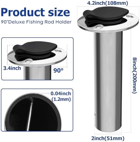 Fishing Rod Holder 2 Pack, 316 Stainless Steel 15/30/90 Degree Rod Holders for Fishing Boat, Flush Mount with Cap, Heavy Duty - Image 2