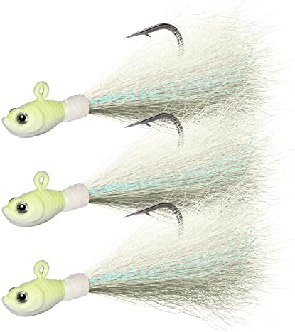 Dr.Fish 3 Pack Bucktail Jig Lure Hair Jig Saltwater Freshwater Lures Surf Fishing Bass Flounder Striper Bluefish Halibut Redfish by DrFish