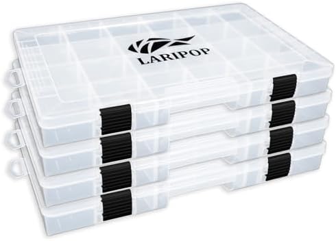 LARIPOP 4-Pack 3700 Fishing Tackle Boxes, Clear Plastic Storage Trays with Adjustable Dividers, Organizer for Lures, Hooks, Sinkers, Jigs & Fishing Accessories - Image 2