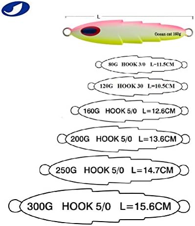 OCEAN CAT 1 PC Slow Pitch Jig Saltwater Fishing Lures Flat Fall Jigs, Jigging Baits with Hook for Saltwater Fishing 5 Colors 80G/120G/160G/200G/250G/300G - Image 3