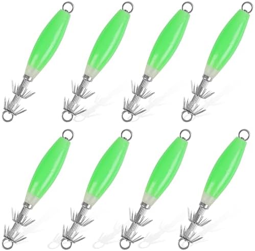 Luminous Squid Jig Hooks Saltwater Glow Squid Jigs Fluoresent Cuttlefish Sleeve Fishing Jigs Squid Hard Night Fishing Bait Octopus Lure Glow in Dark Green Color by AGOOL