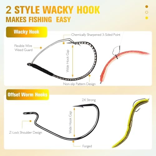 Dovesun Wacky Worm for Bass Trout Fishing Worms Kit with Soft Plastic Baits, Weedless Hooks, Bass Hooks,Weedless Jig Head, Wacky Rig Tool, O-Rings, Weight 152Pcs/131Pcs/50Pcs - Image 3
