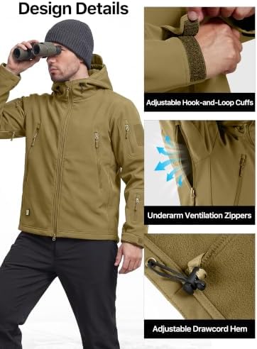 FREE SOLDIER Men's Hooded Waterproof Softshell Jacket - Image 6