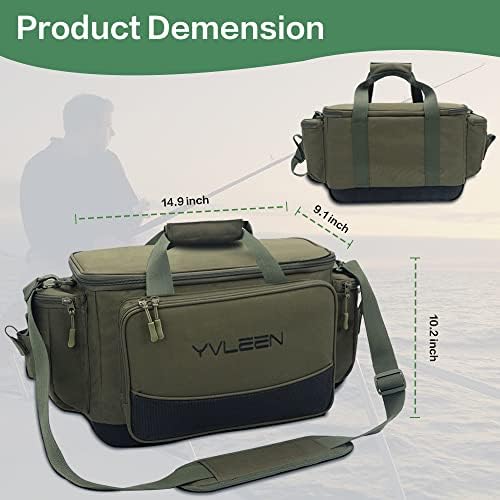 YVLEEN Fishing Tackle Box Bag - Outdoor Large Fishing Tackle Storage Bag - 100% Water-Resistant Polyester Material - Fishing Tackle Bags - Suitable for 3600 3700 Tackle Box (Army Green) - Image 3