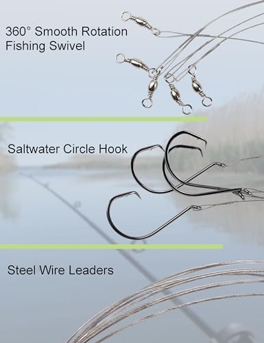 Pre-Rigged Fishing Hooks with Steel Wire Leader, Saltwater 30pcs Catfish Octopus Hooks Rig Anti-Bite Stainless Steel Trace Trout Hooks - Image 4