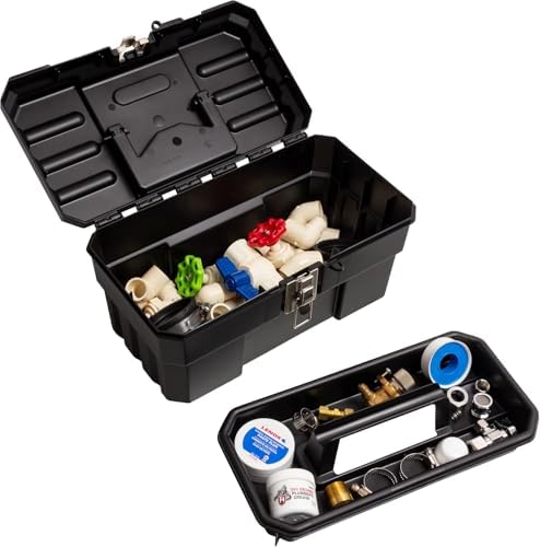 Akro-Mils 14-Inch Plastic Toolbox with Removable Tray, Steel Latch & Padlock Eye, Industrial-Grade Tool Box for Tools, Crafts, First Aid & Hobby Supplies, 14" x 8" x 8", Made in USA, Black (09514) - Image 5