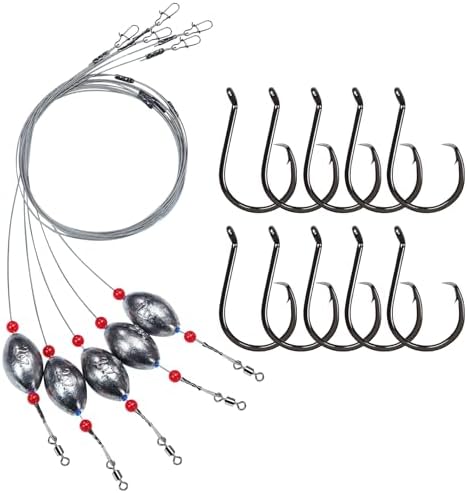 Pre-Rigged Carolina Rig Saltwater, Egg Sinker Grouper Rigs with 10 Circle Hooks, Stainless Steel Leader Fishing Wire, for Snapper Flounder Sea Bass Surf Fishing Bottom Rig by MAFIMOEA