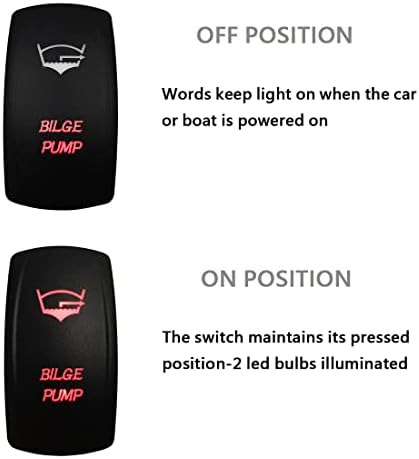 12V 24V RED Led Bilge Pump Rocker Switch with Wires 5 PIN Waterproof ON-Off Pump Switches for Car Boat RV Caravan Marine Yacht Ship Pontoon IP 66 - Image 4