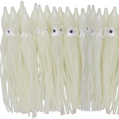 20pcs/40pcs Octopus Skirts Saltwater Soft Plastic Lure Fishing Squid Silicone Lure Bait Glow Trolling Fishing Lure Bass Fishing Tackle Accessories 2.75"/3.54"/4.33" by VATEICO