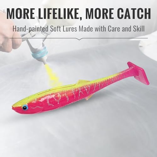 TRUSCEND Shadtale Easy Catch Soft Fishing Lures with BKK Hooks - Trembly Sinking and Vibrating Swim for More Bites, Pre-Rigged Swimbaits for Bass, Trout, Crappie, Walleye, Freshwater Saltwater Fishing - Image 3