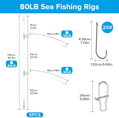 Realure 5 Pack Pre-Tied High-Low Surf Fishing Rigs, 3 Sizes 1/0#-3/0# Double Hook Bottom Rig, Hand Tied Saltwater Tackle for Flounder, Cod, Striped Bass, Whiting, Redfish Pier Surf Casting - Image 2